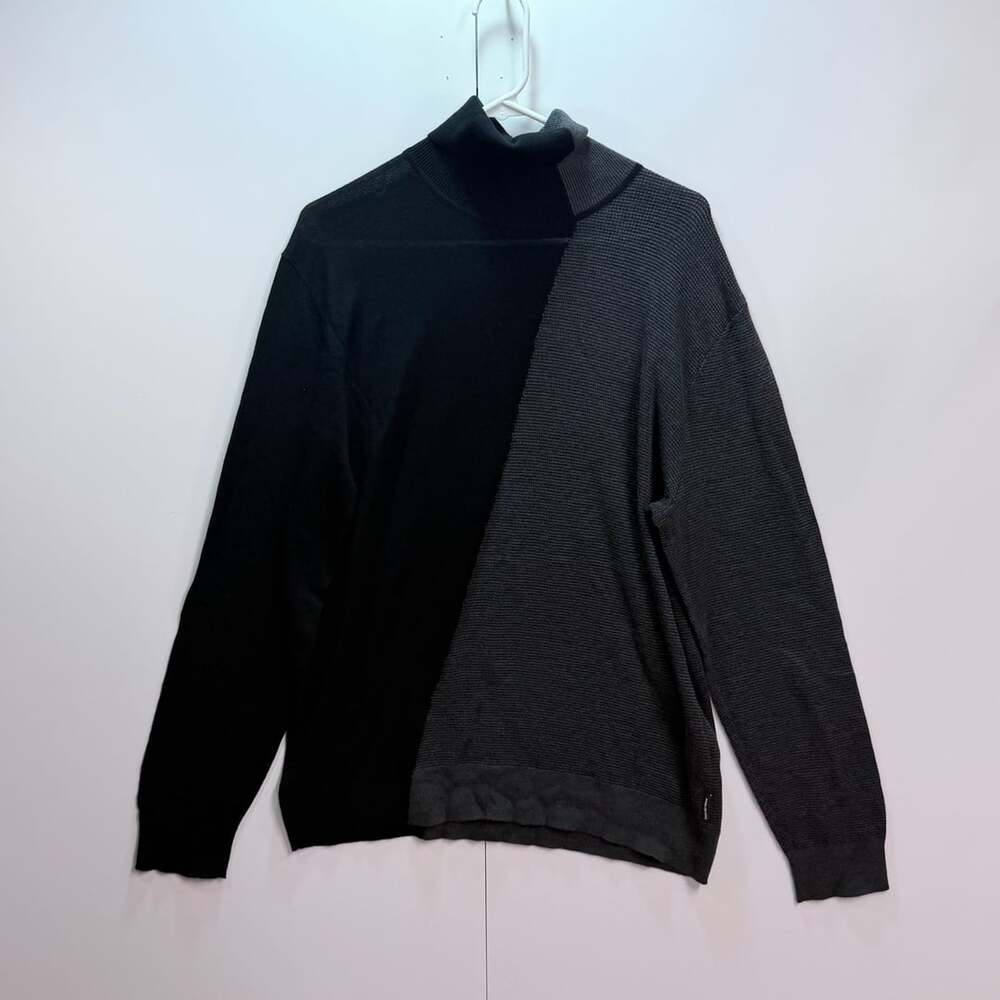 Armani Exchange Men's Colorblock Turtleneck Sweater Black and Grey Size XL